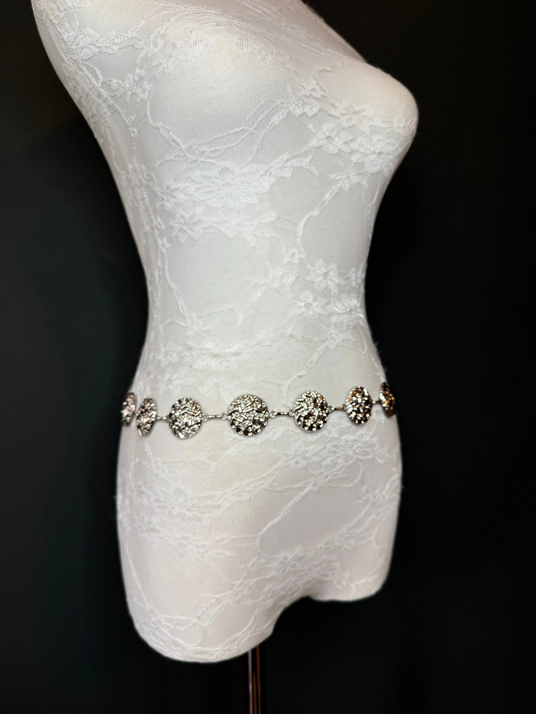 X-long Metal Disc Belt, Silver Hammered Metal Belt, Teen Sizes, Size 18”-60”, Fan Design, Fan Collection, Fashion Accessory, Gift, Elegant