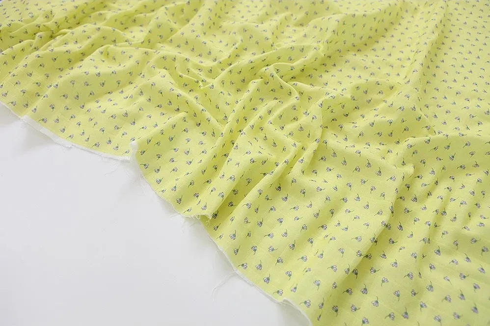 Yellow Flowers Cotton Double Gauze Fabric, Floral Gauze Fabric, Two Layers Cotton Gauze Fabric, Quality Korean Fabric - By the Yard 463131/