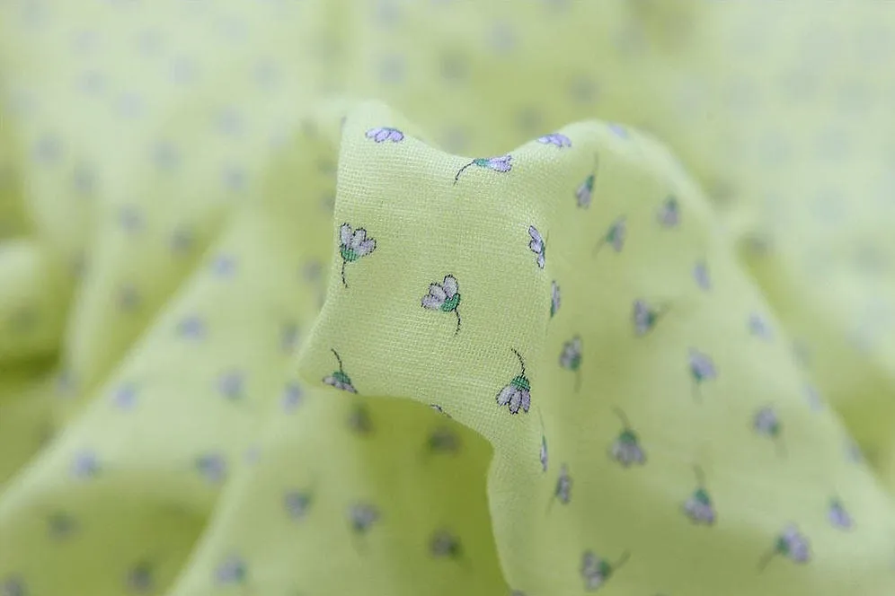 Yellow Flowers Cotton Double Gauze Fabric, Floral Gauze Fabric, Two Layers Cotton Gauze Fabric, Quality Korean Fabric - By the Yard 463131/