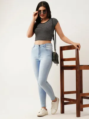 ZOLA Exclusive Ankle Length Denim High Waist Stretchable IceBlue Pencil Fit Jeans For Women