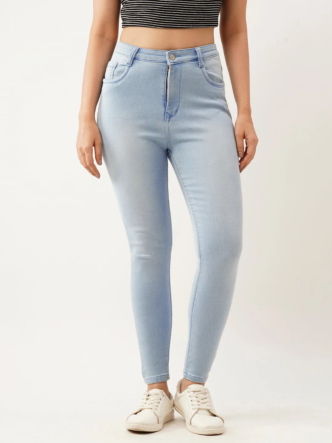 ZOLA Exclusive Ankle Length Denim High Waist Stretchable IceBlue Pencil Fit Jeans For Women